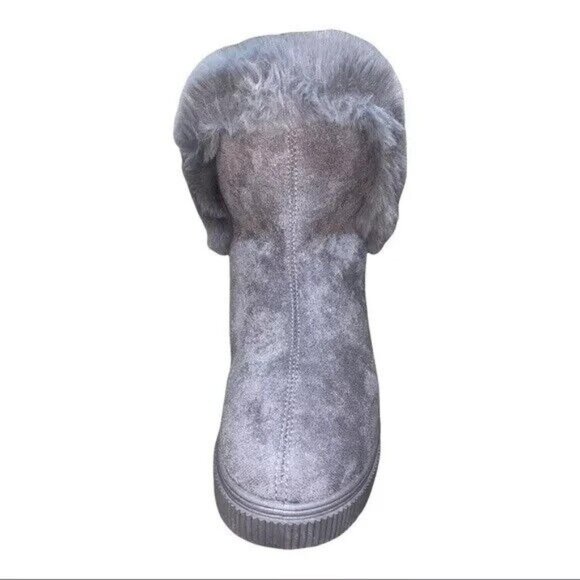Journee Collection Women's Sibby Winter Ankle Boot Faux Fur Trim Grey Size 9 - Picture 3 of 9